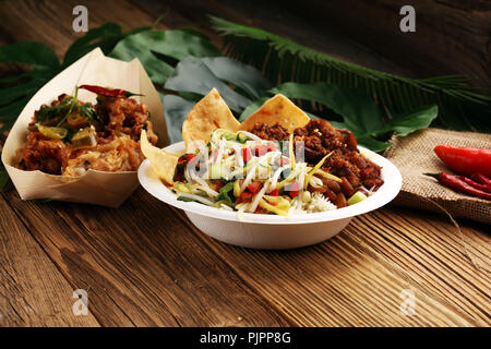 Nasi Campur Bali. Popular Balinese meal of rice with meat. Typical ...
