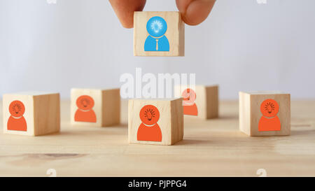 hand put ,pick or choose the one who got idea or special or right man for job than other in human resources management (hrm) or recruitment in busines Stock Photo