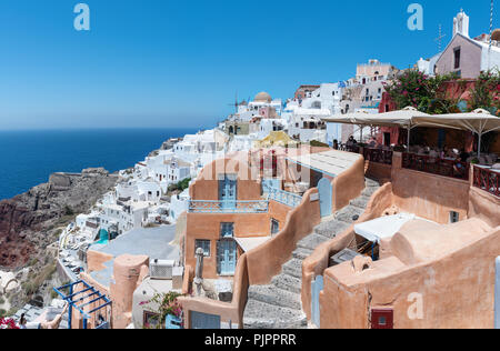 OIA, GREECE - AUGUST 2018: Beautiful houses of traditional Greek architecture on Santorini island Stock Photo