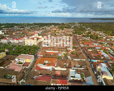 Central square in Granada Nicaragua town aerial above view Stock Photo