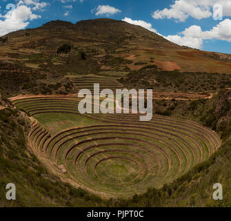 Peruvian archeological site at Moray. Inka circular agricultural terraces. Peru Stock Photo