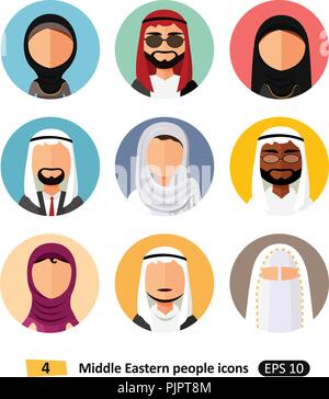 Different middle eastern people avatar set vector flat icons arab users isolated Stock Vector