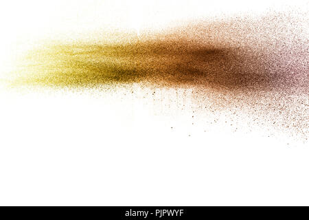 Multicolored particles explosion on white background. Colorful dust splatter on white background. Stock Photo