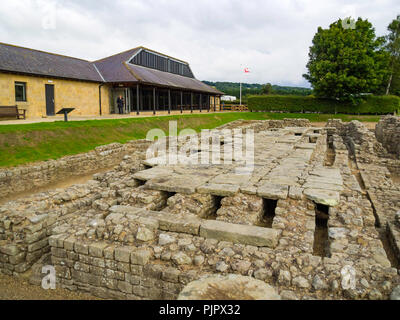 Historical site with remains of a Roman Granary and an Exhibition Centre near Hadrian's wall at Corbridge Northumberland UK Stock Photo