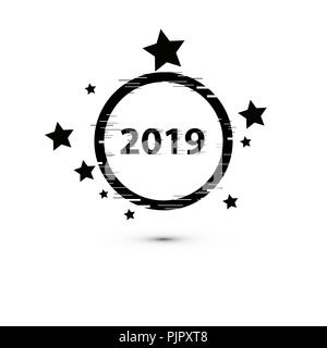 happy new year 2019 with fast speed motion lines and glitch frames set. Geometric shapes with distortion effect.Glow Design for Graphic Design. Vector Illustration Stock Vector
