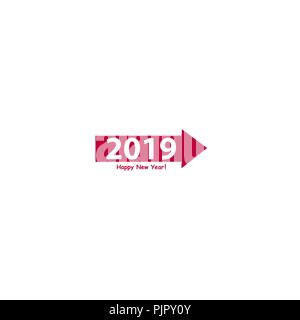 Creative happy new year 2019 design. Flat design with shadow. Outline. Stock Vector