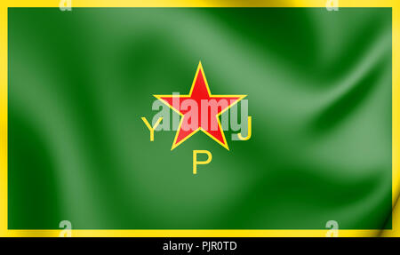 3D Flag of YPJ, Women's Protection Units. 3D Illustration. Stock Photo