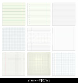 Creative vector illustration of realistic square, lined paper blank sheets set Stock Photo
