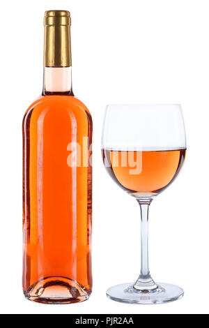 Wine bottle glass rose alcohol beverage isolated on a white background Stock Photo
