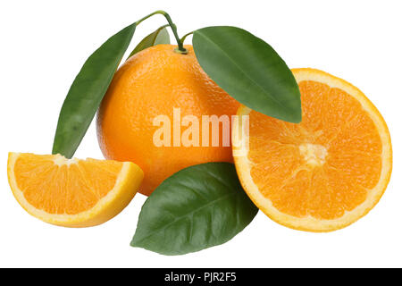 Orange fruit oranges with leaves isolated on a white background Stock Photo