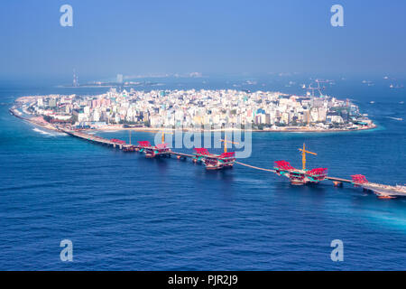 Male Maldives capital city island sea panorama bridge aerial photo ocean Stock Photo
