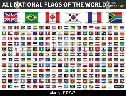 All official national flags of the world . Roll up design . Vector ...