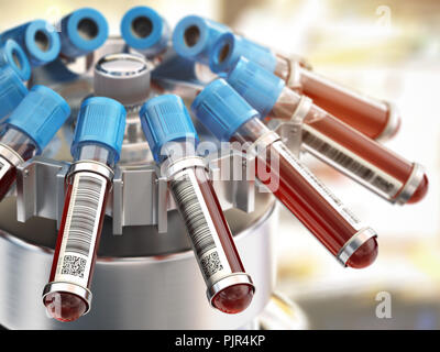 Blood test tubes in centrifuge. Medical laboratory concept. 3d illustration Stock Photo