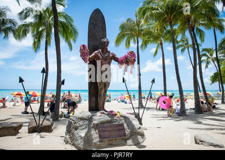 Waikiki beach surf memorial, Hawaii Stock Photo