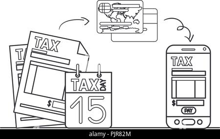 smartphone with tax on line and set icons Stock Vector