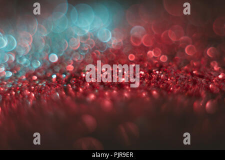 abstract defocused round shaped green and red lights on black background. Free space for text. Stock Photo