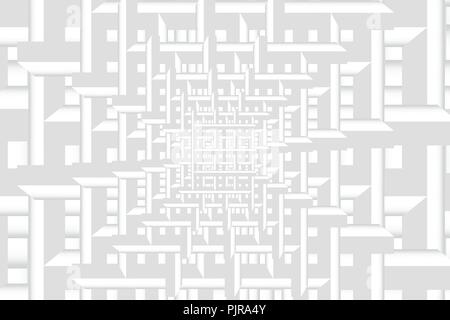 Abstract of white pattern space composed of regular squares coming from the center of the vector. Can be used as a template, banner, background, etc. Stock Vector