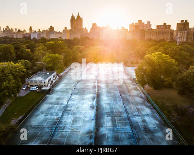 Tennis courts in New York, Central park in autumn aerial view Stock Photo