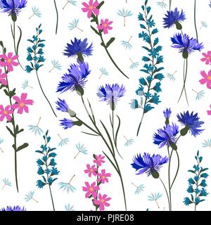 field-flowers, leaves and herbals vector seamless pattern Stock Vector
