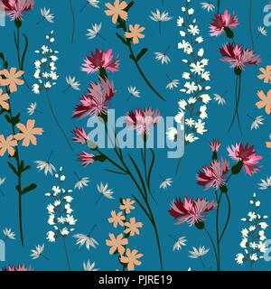 field-flowers, leaves and herbals vector seamless pattern Stock Vector
