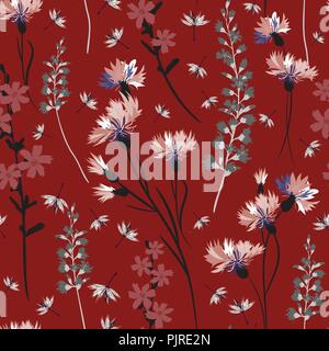 field-flowers, leaves and herbals vector seamless pattern Stock Vector
