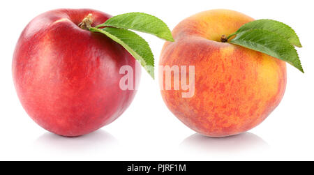 Nectarine and peach fresh fruit fruits isolated on a white background Stock Photo