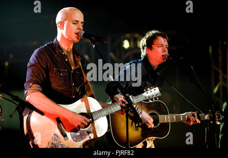 Concert of the Belgian band Milow with the Scottish duo Martin & James in the Amerikaans Theater, Brussels (Belgium, 21/11/2011) Stock Photo