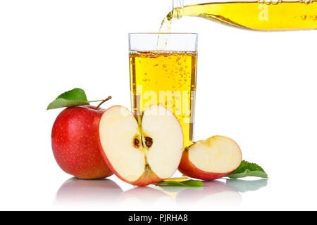 Apple juice pouring pour apples fruit fruits isolated on a white background Stock Photo