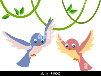 Set of cute little colorful birds isolated on white background Stock Vector