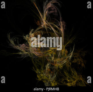 Abstract colorful yellow golden fractal on black background. Fantasy fractal texture. Digital art. 3D rendering. Computer generated image Stock Photo