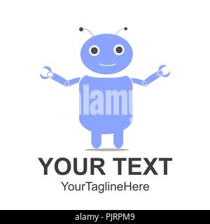 vector funny cartoon blue color friendly robot character isolated on white background. Stock Vector
