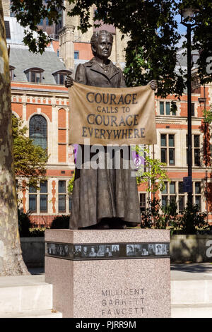 The statue of Millicent Fawcett, the suffragist leader in Parliament Square, London England United Kingdom UK Stock Photo