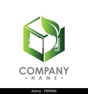 vector logo concept illustration. Leafs and square logo. Abstract sign. Vector logo template. Design element. Stock Vector