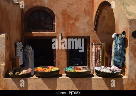 Beautiful Showcase Of A Silk Store In Oia On The Island Of Santorini. Architecture, landscapes, travel, cruises. July 7, 2018. Island of Santorini, Th Stock Photo