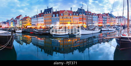 Panorama of Nyhavn in Copenhagen, Denmark. Stock Photo