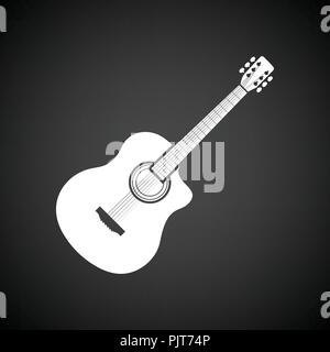 Acoustic guitar icon. Black background with white. Vector illustration. Stock Vector