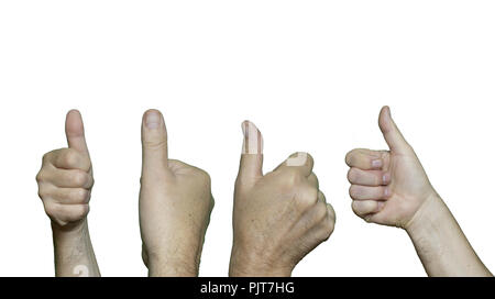 various hands pointing upwards with the thumb finger. Stock Photo