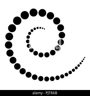 Spiral made of black dots. Increasing points from the center of the spiral which then become smaller again. Black isolated illustration on white. Stock Photo