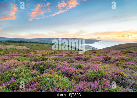 Sunset over Bossington Hill above Minehead on the Somerset coast Stock Photo