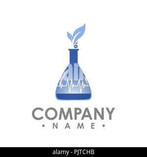 lab logo design, leaf symbol in natural research laboratory bottle Stock Vector