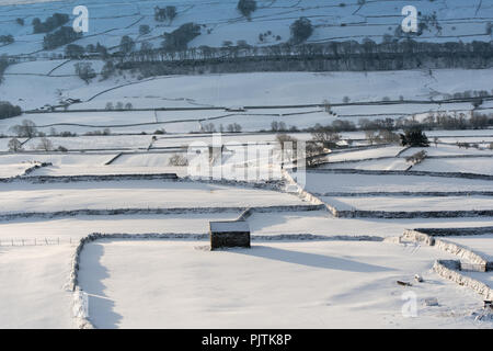 Fields around Askrigg in Wensleydale, North Yorkshire, covered in snow after a snow storm. Stock Photo