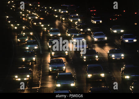 1990 HISTORICAL RUSH HOUR TRAFFIC DOWNTOWN INTERSTATE 110 HARBOR FREEWAY LOS ANGELES CALIFORNIA USA Stock Photo