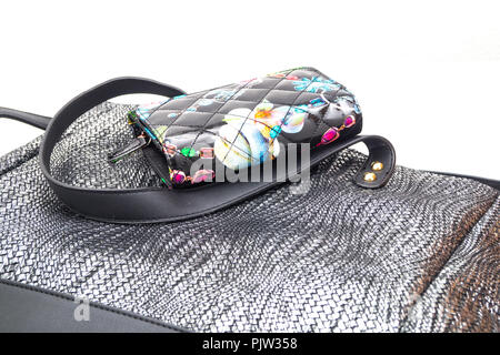 purse and wallet on white background, isolated subject, photo studio Stock Photo