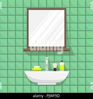 Flat color illustration of a bathroom interior. A sink with a mirror. Stock Vector