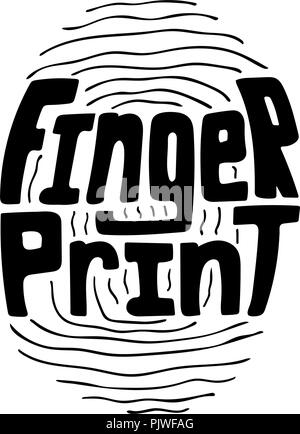 Hand-drawn monochrome illustration for modern technologies with lettering. Fingerprint. Stock Vector