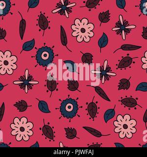 Flower hand-drawn seamless pattern with fantasy elements. Stock Vector