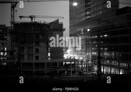 The Dexia Tower and Covent Garden B Towers in construction at sunset around the Rogier Square, Brussels (Belgium, 07/2005) Stock Photo