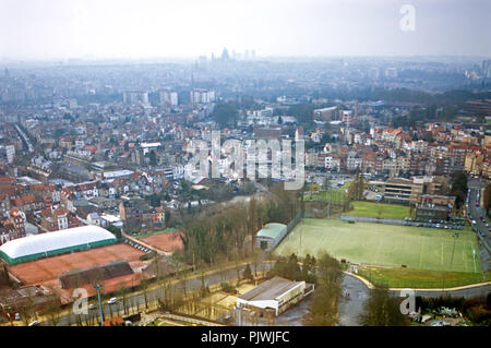 panoramic view over Brussels from within the Atomium, Brussels, Belgium, 14/02/2006 Stock Photo