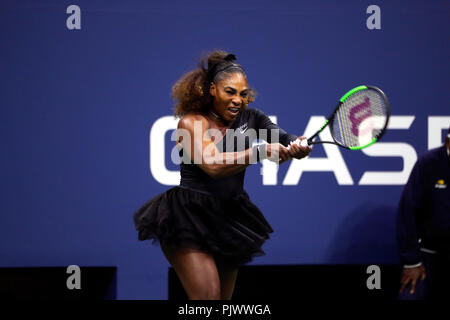 New York, USA. 8th September 2018.  US Open Tennis:  Serena Williams in action during her loss to Naomi Osaka of Japan in the US Open women's final. Williams was penalized a game at 4-3 in the final set, which added controversy to the match. Credit: Adam Stoltman/Alamy Live News Stock Photo
