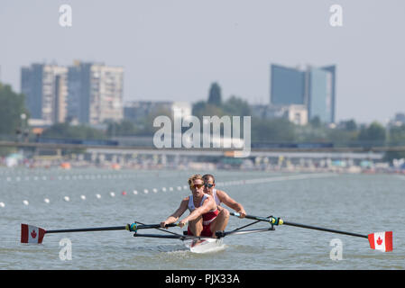 Plovdiv, Bulgaria, Sunday, 9th September 2018. FISA, World Rowing Championships, CAN M2- , Bow, Mackenzie COPP and Taylor PERRY, © Peter SPURRIER, Alamy Live  News, Stock Photo